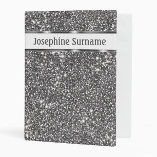 Faux Silver Glitter Texture Look & Custom Text Mini Binder