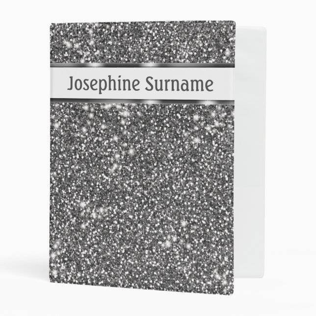 Faux Silver Glitter Texture Look & Custom Text Mini Binder (Front/Inside)
