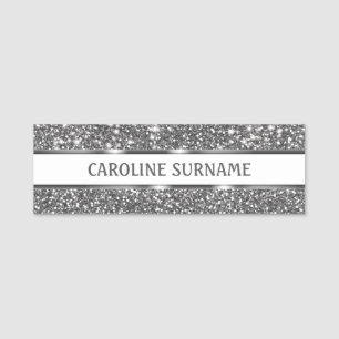 Faux Silver Glitter Texture Look & Custom Text Name Tag