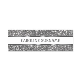 Faux Silver Glitter Texture Look &amp; Custom Text Name Tag