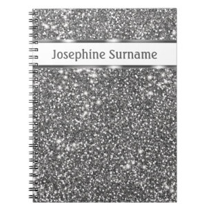 Faux Silver Glitter Texture Look & Custom Text Notebook