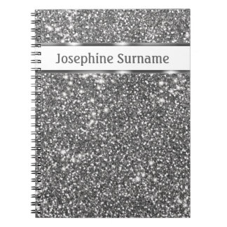 Faux Silver Glitter Texture Look &amp; Custom Text Notebook