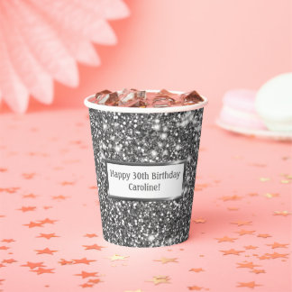 Faux Silver Glitter Texture Look &amp; Custom Text Paper Cups