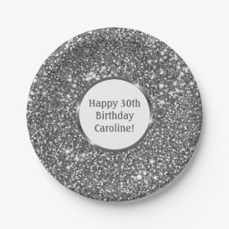 Faux Silver Glitter Texture Look &amp; Custom Text Paper Plates