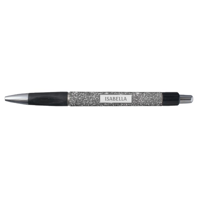 Faux Silver Glitter Texture Look & Custom Text Pen (Front)