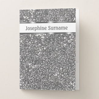 Faux Silver Glitter Texture Look &amp; Custom Text Pocket Folder
