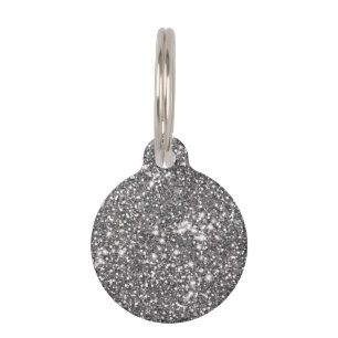 Faux Silver Glitter Texture Look & Pet's Info Pet ID Tag