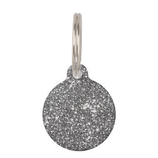 Faux Silver Glitter Texture Look &amp; Pet's Info Pet ID Tag