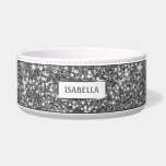 Faux Silver Glitter Texture Look & Pet's Own Name Bowl<br><div class="desc">Destei's digitally created silver gray glitter texture design together with a personalizable text area for a name. PLEASE NOTICE: THERE IS NO REAL GLITTER ON THIS ITEM. THE DESIGN IS A DIGITAL IMAGE AND IT WILL BE PRINTED ON THE PRODUCT.</div>