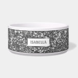 Faux Silver Glitter Texture Look & Pet's Own Name Bowl<br><div class="desc">Destei's digitally created silver gray glitter texture design together with a personalizable text area for a name. PLEASE NOTICE: THERE IS NO REAL GLITTER ON THIS ITEM. THE DESIGN IS A DIGITAL IMAGE AND IT WILL BE PRINTED ON THE PRODUCT.</div>