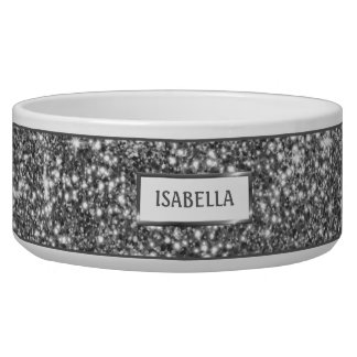 Faux Silver Glitter Texture Look &amp; Pet's Own Name Bowl