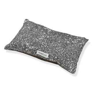 Faux Silver Glitter Texture Look & Pet's Own Name Pet Bed