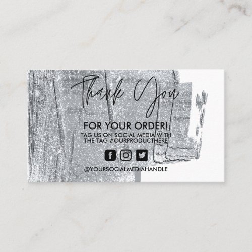 Faux Silver Glitter Thank You Trendy Salon Business Card
