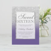 Faux silver glitter violet elegant chic Sweet 16 Invitation (Standing Front)