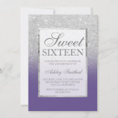 Faux silver glitter violet elegant chic Sweet 16 Invitation (Front)