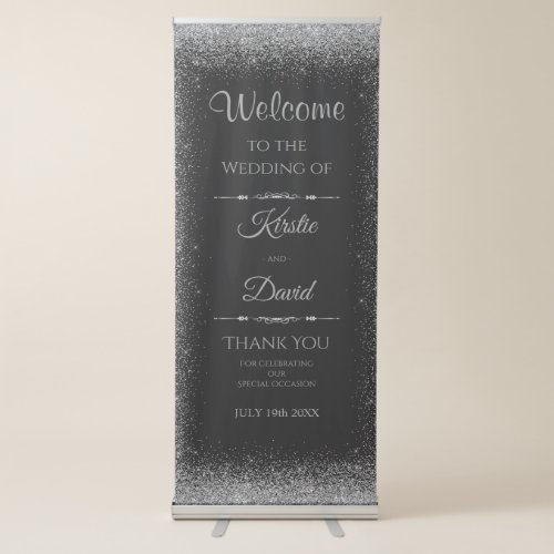Faux Silver Glitter Wedding Welcome Retractable Banner