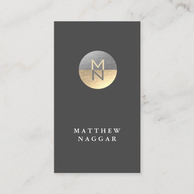 Faux Silver & Gold Foil Circle Logo Business Card (Front)