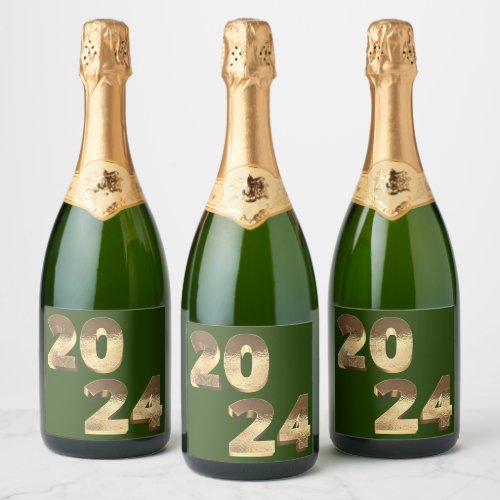 Faux Silver Gold Happy New Year 2024 Sparkling Wine Label