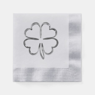 Faux Silver Gray Clover Good Luck Napkins