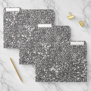 Faux Silver Gray Glitter Texture Look-like Design File Folder