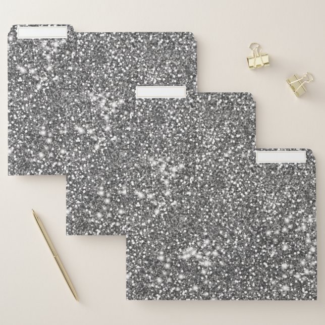 Faux Silver Gray Glitter Texture Look-like Design File Folder (Set)