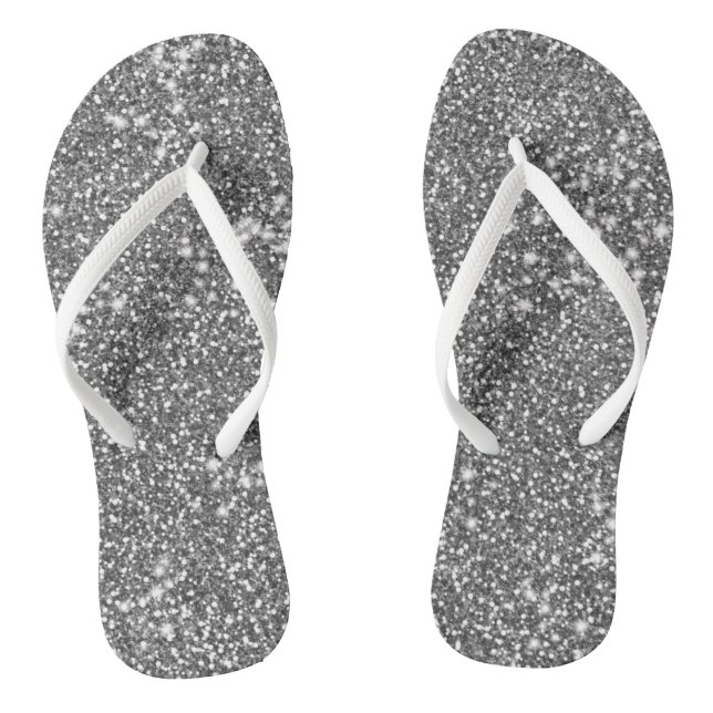 Faux Silver Gray Glitter Texture Look-like Design Flip Flops (Footbed)