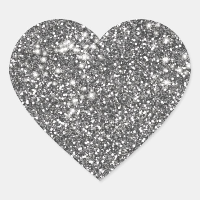 Faux Silver Gray Glitter Texture Look-like Design Heart Sticker (Front)