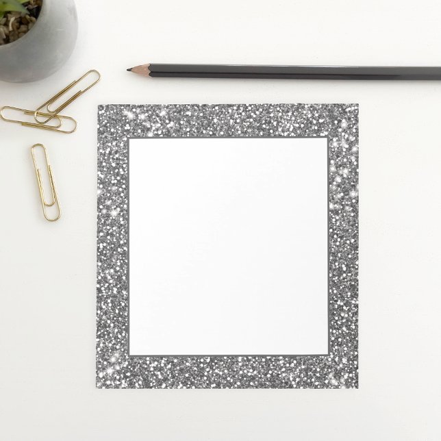 Faux Silver Gray Glitter Texture Look-like Design Notepad (This printed silver glitter look adds a glamorous touch to any space.)