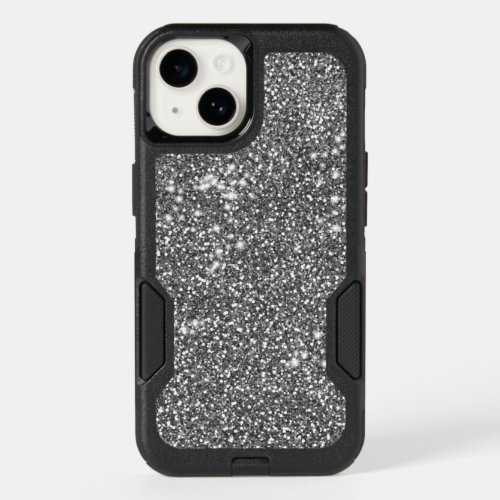 Faux Silver Gray Glitter Texture Look_like Design OtterBox iPhone 14 Case