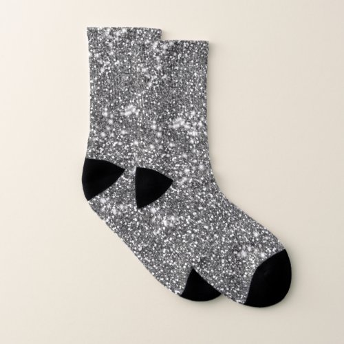 Faux Silver Gray Glitter Texture Look_like Design Socks