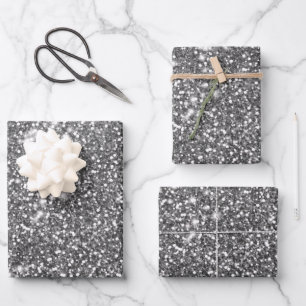 Faux Silver Gray Glitter Texture Look-like Design Wrapping Paper Sheets