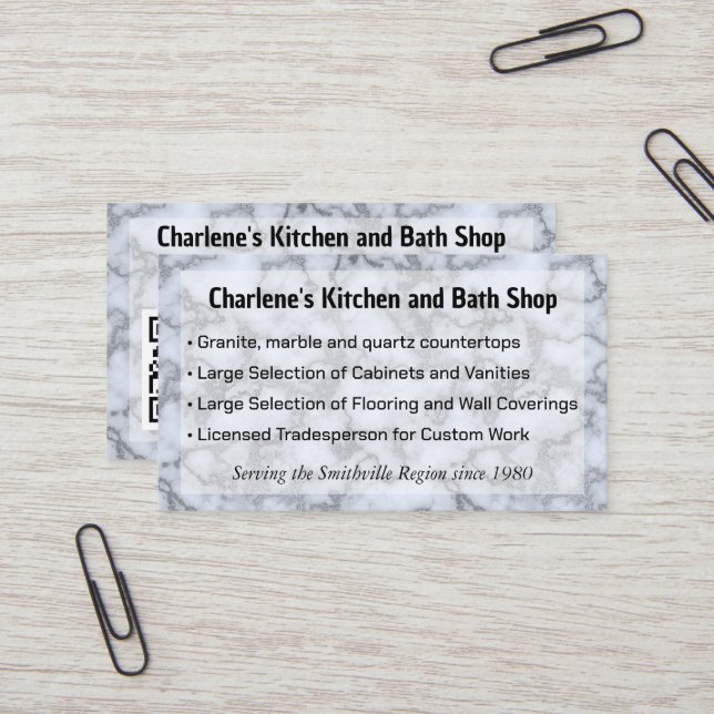 Faux Silver Gray Marble Business Card (Front/Back In Situ)