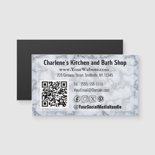 Faux Silver Gray Marble Magnetic Business Card