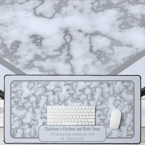 Faux Silver Gray Marble _ Neutral for any office Desk Mat