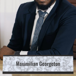 Faux Silver Gray Marble - Neutral for any office Desk Name Plate