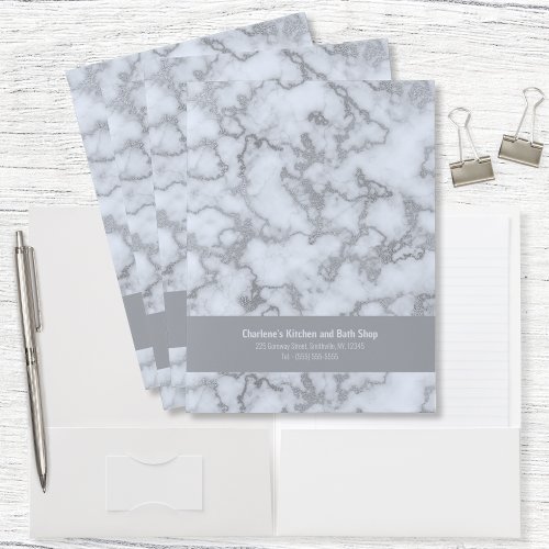 Faux Silver Gray Marble Pocket Folder