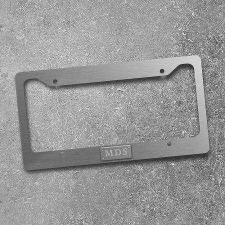 Faux Silver Gray Metallic Brushed Metal Monogram License Plate Frame