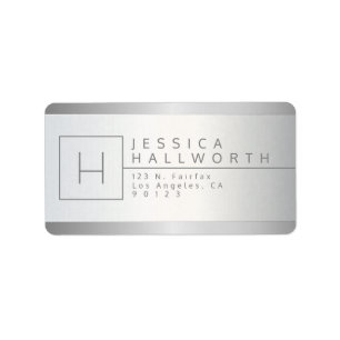 Faux Silver & Grey Monogrammed Return Address Label