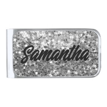 Faux Silver Grey Sequins Silver Finish Money Clip by designs4you at Zazzle