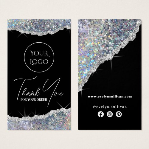 Faux silver iridescent glitter package insert