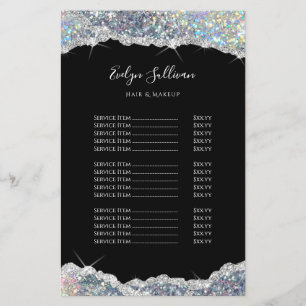 Faux silver iridescent glitter price list flyer