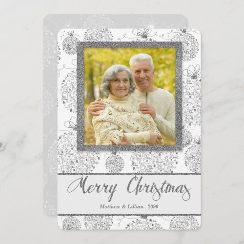 Faux Silver Leaf Christmas Ornaments Photo Holiday Card