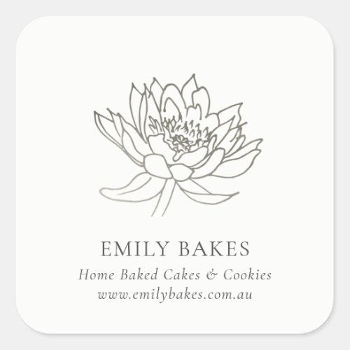 FAUX SILVER LOTUS FLORAL BUSINESS PROFESSIONAL SQUARE STICKER