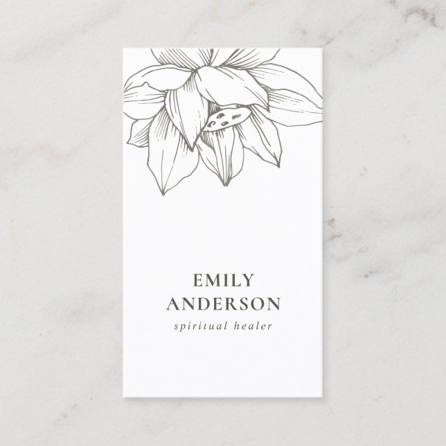 FAUX SILVER LOTUS SIMPLE REIKI SPIRITUAL HEALER BUSINESS CARD (Front)