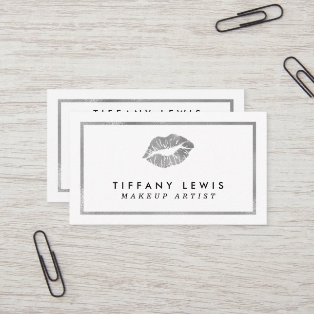 Faux Silver Makeup Artist Business Cards (Front/Back In Situ)