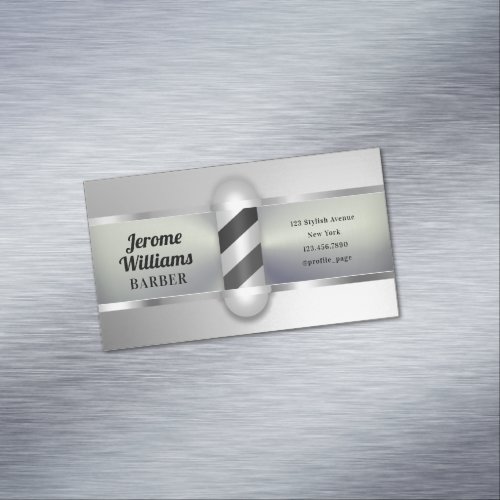 Faux silver metallic barber pole  business card magnet