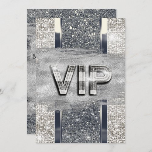 Faux Silver Metallic Bling VIP Party Invitation