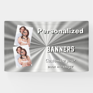Faux silver metallic gray minimal banner