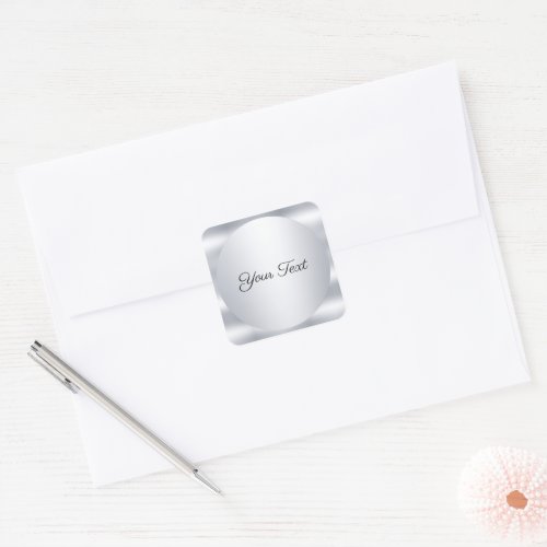 Faux Silver Metallic Look Add Your Text Template Square Sticker