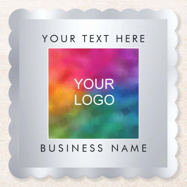 Faux Silver Metallic Look Custom Add Logo Here Paper Coaster (Front)